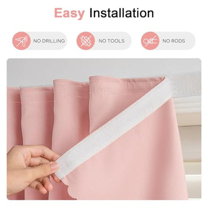 Self Adhesive Curtains - No Drilling, No Rod, Easy to Install Blackout Curtains for Window Blinds,Bedroom(Pink 35 * 59in-1P) - color: Pink, size: 35"W x 59"L (Pack of 1)