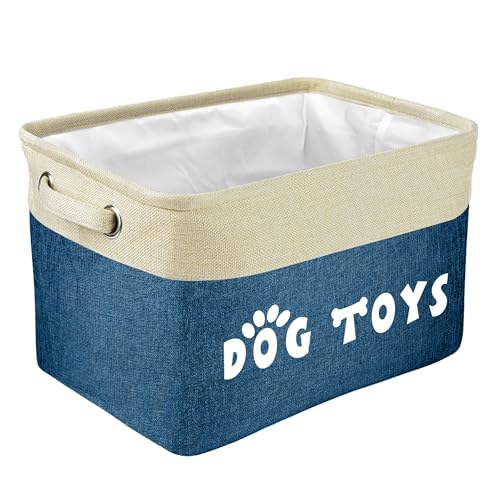 PET ARTIST Dog Toy Basket, Collapsible Dog Toy Bin Box with Comfortable Handles, Large Pet Toy Storage Basket Organizer for Accessories, Toys,Coat & Clothing,Blanket Leash (Navy Blue, M:15"x11"x9") - color: Navy Blue, size: M:15"x11"x9"