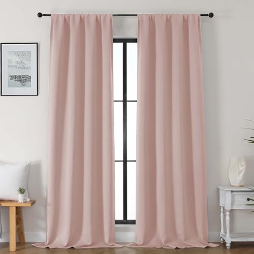 Gwine Valentine's Day Blush Pink Blackout Curtains 96 Inch Length, Room Darkening Energy Saving Black Out Curtains for Living Room, Window Treatment Drapes with Rod Pocket, Each 40" Wx96 L, 2PCS - color: Blush Pink, size: 40"W x 96"L (Pack of 2)