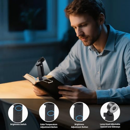 Book Light,USB Rechargeable Clip-On Reading Light,30 Adjustable Modes,Eye-Caring,Flashlight with Timer, Perfect for Book Lovers/Travel(Black, Round) - color: Black, size: Round