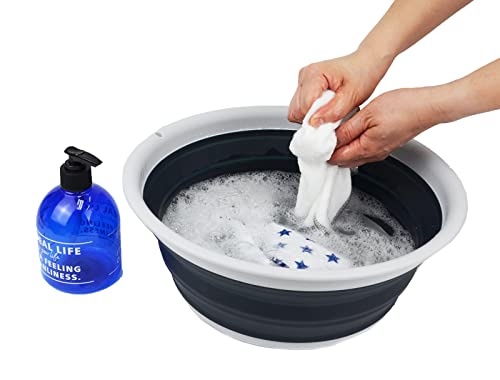 SAMMART 7.5L (1.98 Gallon) Collapsible Tub - Foldable Dish Tub - Portable Washing Basin - Space Saving Plastic Washtub (Grey/Slate Grey) - color: Grey/Slate Grey