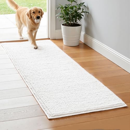 SUBRTEX Bathroom Rugs, 24" x 60" Chenille Bath Rug Soft Short Plush Bath Mat Soft Shower Mat Water Absorbent Shower Mat Quick Dry Machine Washable, White - color: White, size: 24" x 60" (Runner)