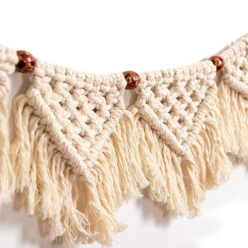 Eiyye Boho Tassel Garland Wall Hanging Handmade Cotton Bohemian Banner Home Decor for Bedroom Living Room Nursery, Party & Wedding Decoration（7-Flag）