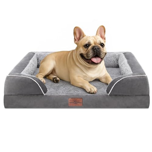 Comfort Expression Waterproof Orthopedic Dog Bed for Medium Size Dog | Supportive Egg Crate Foam Medium Pet Bed with Removable Bolsters, Dog Couch with Washable Cover & Non-Slip Bottom, 30x20 Inch - color: Grey, size: 30.0"L x 20.0"W x 7.0"Th