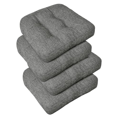 downluxe Chair Cushions for Dining Chairs 4 Pack, Tufted Indoor Chair Pads with Non-Slip Bottom, U-Shaped Kitchen Chair Cushions, 17"x17"x4", Dark Grey - color: Dark Grey, size: 17"x17"x4"(4 Pack)
