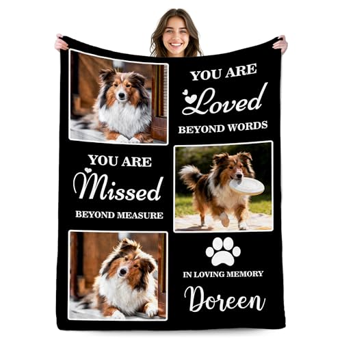 Custom Dog Memorial Blanket with Pictures & Name in Loving Memory of Loss Pet, Personalized Dog Blanket with Photos, Customized Pet Blankets Sympathy Bereavement Gift for Loss of Pets Owner - color: Design5