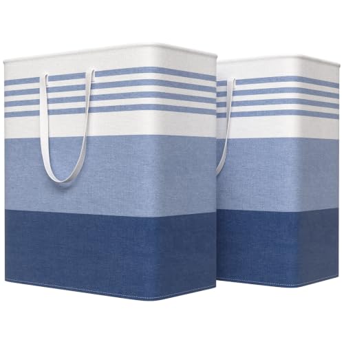 WOWBOX 2 Pack Laundry Baskets, Laundry Hampers, Freestanding Dirty Clothes Hampers with Reinforced Handles & Cross Stitch & Waterproof Coating, for Laundry Bedroom Bathroom Dorm,100L Blue - color: Blue, size: 100L