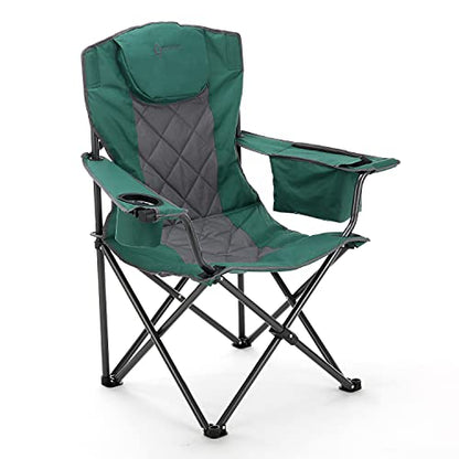 ARROWHEAD OUTDOOR Deluxe Folding Camp Chair – 550lb Capacity Heavy-Duty Quad Chair with Integrated Cooler, Headrest, and Dual Cup Holders. - color: Emerald