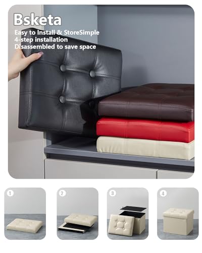 Bsketa Storage Ottoman, Folding Foot Stool with Thicker Foam Padded Seat Small Leather Storage Ottoman Bench Foot Rest for Living Room Foldable Coffee Table 17x13x13in,Beige - color: Beige