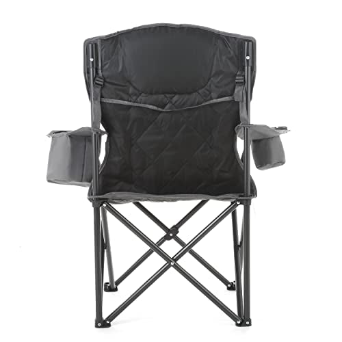ARROWHEAD OUTDOOR Portable Deluxe Folding Camp Quad Chair w/Headrest, Glass & Cup Holders, Armest 6-can Cooler, Heavy Duty Carry Bag, 550 lbs Weight Capacity - color: Grey