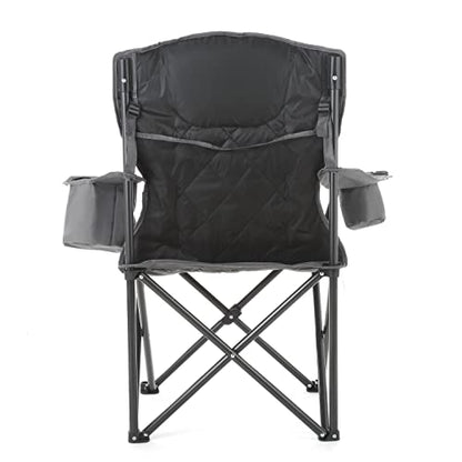 ARROWHEAD OUTDOOR Portable Deluxe Folding Camp Quad Chair w/Headrest, Glass & Cup Holders, Armest 6-can Cooler, Heavy Duty Carry Bag, 550 lbs Weight Capacity - color: Grey
