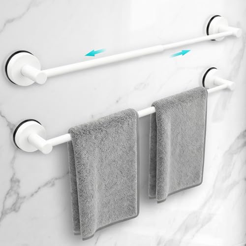 Adjustable Suction Cup Towel Bar for Bathroom Wall,14.6Inch~24 Inch Towel Racks for Bathroom,Stainless Steel Bath Towel Holder for Shower,2 Pack(Matte White) - color: White-2pcs, size: 14.6-24"