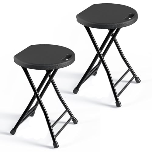Folding Stool, 18 Inch Foldable Stool with Handle & Steel Frame, Pack of 2 Folding Bar Stools, 440lbs Sturdy Foldable Lightweight Metal Chair for Camping, Indoor and Outdoor, Black - color: Black, size: 18-inch Pack of 2
