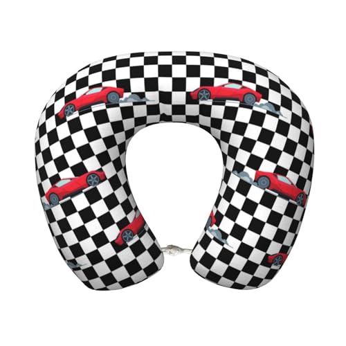 Red Car Checkered Travel Pillow Comfortable Soft Memory Foam Neck Pillow for Travel Airplane Driving Office - color: Color-13