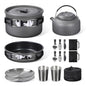 REDCAMP 6/10/11/12/14/15/19 PCS Camping Cookware Mess Kit Camping Gear Campfire Utensils Lightweight Stackable Pot Pan Bowls Soup Spoon with Storage Bag for Camping, Backpacking, Outdoor Cooking - style: Grey,16pcs W/Kettle