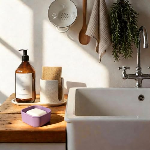 Square Travel Soap Case, Bar Soap Holder for Dr Squatch, Silicone Soap Case with Soap Saver, Portable Shampoo Bar Soap Box for Shower, Travel, Camp (Light Purple) - color: Light Purple