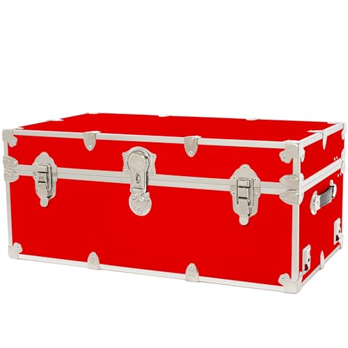 Rhino Trunk & Case Classic Large Trunk - 32"x18"x14", 1500+ lbs Capacity - Many Colors, Soft-Close Lid. Strong, USA Made Summer Camp Footlocker and Secure College Dorm Storage Chest - color: Red, size: 32" Without Wheels