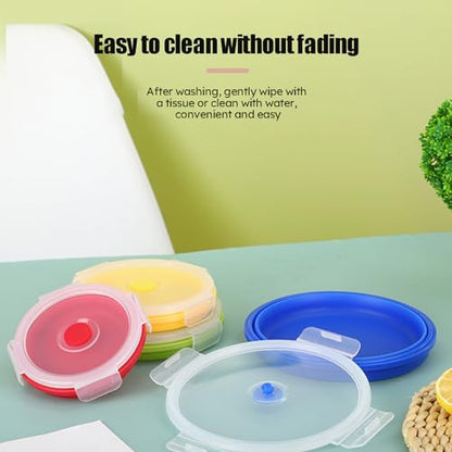 RoseFlower 4PCS Collapsible Bowl Sets, Portable Round Silicone Collapsible Bowls for Camping, Camping Dishes with Lids for Dishwasher, Freezer, Microwave Safe Containers, Camping Essential