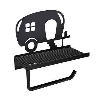 Camper Toilet Paper Holder with Shelf，Unique Bathroom Decor, Farmhouse Theme Bathroom Decor, Black