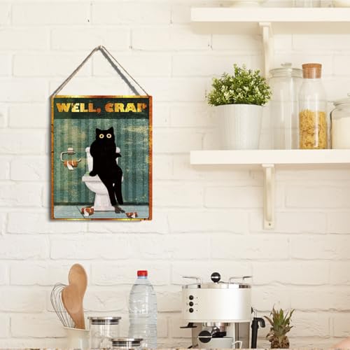 wall-pediments MP 471 Well, Crap Black Cat Toilet Plaque, 6.7 x 10 Inches Hilarious Bathroom Decor - color: Generic 9956