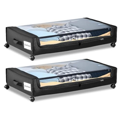 VEVOR Under Bed Storage with Wheels, 30.3 x 18.5 x 6.8 inch, Underbed Containers with Clear Lid, Underbed Shoe Organizer, Rolling Under the Bed Storage Bins for Clothes Shoes Blankets Bedroom, 2 Pack - style: C