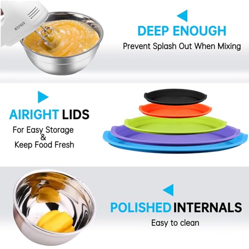 WEPSEN Mixing Bowls with Lid Set, 25PCS Kitchen Utensils Metal Bowl Stainless Steel Nesting Bowls, Measuring Cups and Spoons, Egg Whisk for Baking Prepping Cooking Serving Supplies - color: Colorful Bowls Set