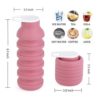 Collapsible Silicone Water Bottle - 20oz Foldable, Leakproof, BPA-Free - for Gym, Travel & Daily Use (Pink) - color: Pink