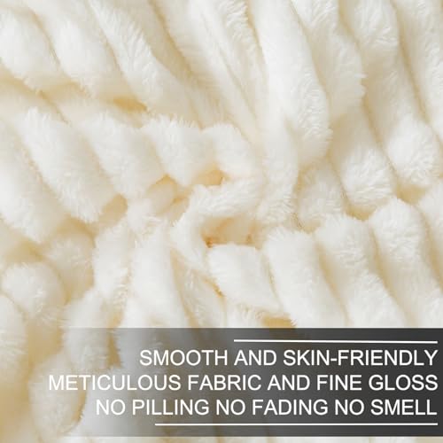 Richave Cuddly Blanket,Premium Lightweight Anti-Static Fluffy Fleece Travel Throw, Blanket with Striped Pattern, 50x60 Inches, Cream - color: Cream, size: Travel (50-Inch-by-61-Inch)