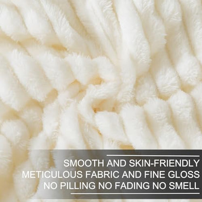 Richave Cuddly Blanket,Premium Lightweight Anti-Static Fluffy Fleece Travel Throw, Blanket with Striped Pattern, 50x60 Inches, Cream - color: Cream, size: Travel (50-Inch-by-61-Inch)