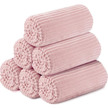 Buryeah 6 Pcs Flannel Throw Blanket Bulk 50 x 60 in Sleepover Blanket Outdoor Wedding Throw Lightweight, Oeko-tex Standard 100 Certified for Sofa Homeless Gifts (Light Pink) - color: Light Pink