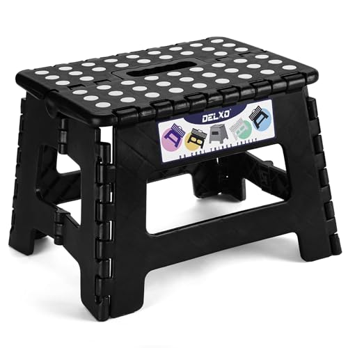 Delxo 9 Inch Folding Step Stool, Black Step Stools for Kids Foldable,Portable Collapsible Step Stool with Handle, Folding Stool for Kitchen Bathroom,Bedroom,Garden - color: Black, size: 9 Inch