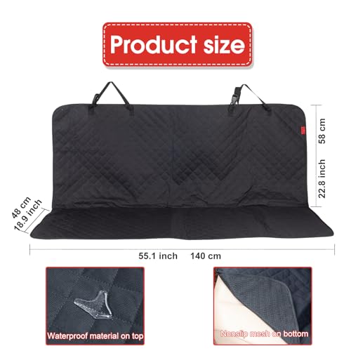 Kaiphy Dog Car Seat Cover, Back Seat Cover for Dogs Pet Car Seat Protector Waterproof Bench Car Seat Cover, Non-Slip Rear Seat Cover with 4 Safety Belt Openings for Safe Travel, Fits Cars Trucks SUVs