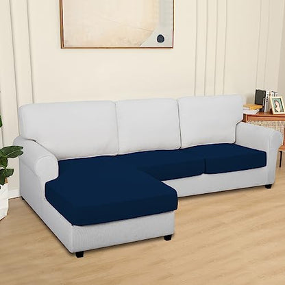 Easy-Going 100% Waterproof 3 Pieces Couch Cushion Covers for Sectional Sofa Left/Right L Shape Chaise Lounge Sofa Seat slipcover Anti-Slip Sofa Cover (2 Seater + 1 Chaise, Navy - color: Navy, size: 2 Seater + 1 Chaise