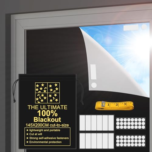 RUseeN Portable Blackout Shades (79" x 57") Window Curtains, 100% Blackout Material Temporary Blinds for Baby Nursery, Bedroom, Dorm Room, Office or Travel Use - size: 57"W x 78.7"L (Pack of 1)