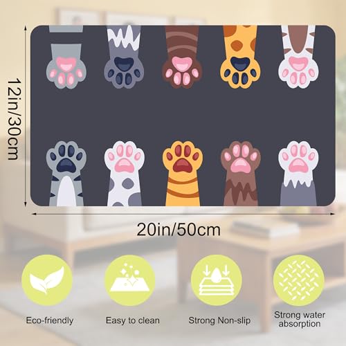 Cat Food Mat Pet Feeding Mat Paw 12" X 20" Non-Slip Super Absorbent, Dog Food Mat Pet Supplies for Floor (Dark Gray) - color: Dark Gray