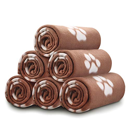 Comsmart Dog Blankets for Small Dogs, 6 Pack Puppy Blanket Cute Paw Print Pet Blanket for Dog, Puppy, Cat, Kitten, 24x28 inches, Brown - color: Brown, size: 6 Pack of 24x28 Inches