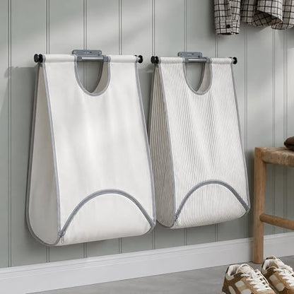 STORAGE MANIAC Wall Mount Laundry Hamper, 90L Hanging Laundry Bag with Bottom Zipper Opening, Space-Saving Dirty Clothes Hamper with Mounting Hardware for College, Dorm, RV, White