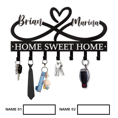 Dyoart Personalized Couple's Name Key Rack, Wall Mounted Metal Key Holder for Housewarming Gifts,ignent Bedding - color: 01 Heart