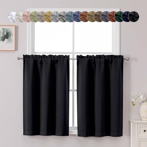 Chyhomenyc Short Black Out Curtains 36 Inch Length, Small Blackout Curtain Tier Thermal Insulated Half Window Curtains for Kitchen Basement Cabinet Camper RV Bunk, 2 PCS, Each 30" Wx36 L, Black - color: Black, size: 30"W x 36"L (Pack of 2)