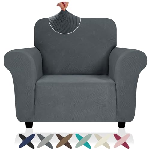 ZNSAYOTX Super Stretch Chair Slipcover (30"-47"), New Striped Sofa Chair Covers for Living Room, Dogs Pet Friendly Anti-Slip Chair Protector Spandex Armchair Slipcovers (Dark Grey, Chair) - color: - Dark Grey, size: Small (30"-47")