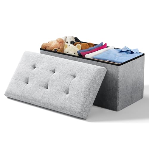 Storage Ottoman Bench, 30 Inch Ottoman Foot Rest, End of Bed Bench, Storage Chest for Living Room, Bedroom, Entryway, Light Gray - color: Light Gray, size: 15"D x 30"W x 15"H