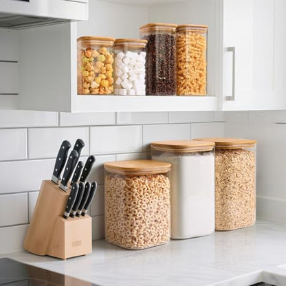 ComSaf 3.6Qt Glass Food Storage Containers, Cereal Storage Containers with Airtight Lids, Large Square Glass Jars with Bamboo Lids, for Rice, Pasta, Oats, Grains, Coffee Beans - color: 3.6Qt-Square
