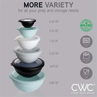 COOK WITH COLOR Mixing Bowls with TPR Lids - 12 Piece Plastic Nesting Bowls Set includes 6 Prep Bowls and 6 Lids, Microwave Safe Mixing Bowl Set (Mint) - color: Mint TPR Lids
