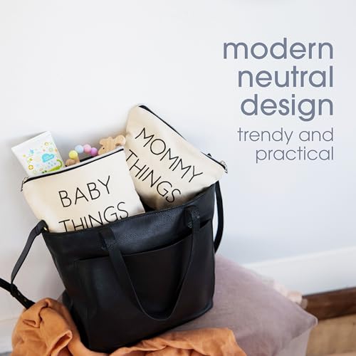Pearhead Mommy and Baby Things Pouch Set, Canvas Zipper Organizer Bags for Diaper Bag and Travel, Cosmetic and Makeup Bag for Mom - color: Mommy and Baby Travel Pouches