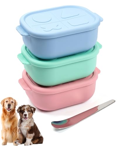 2ME Odor Sealed Silicone Pet Wet Food Containers（3-Pack, 22oz）- Airtight Storage Boxes for Homemade Dog Cat Food & Canned Food Portioning - Freezer Microwave Dishwasher Safe with Stainless Steel Scoop - size: 22oz Pack of 3