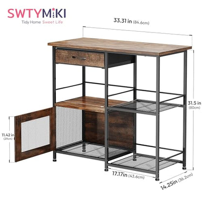 SWTYMIKI 33.31''x14.25'' Coffee Bar Cabinet - Large Farmhouse Coffee Stand Station Multi-Purpose Buffet Sideboard Cabinet with Drawers - Kitchen Bar Table for Living Room, Small Space, Espresso - color: Espresso - Large, style: Coffee Station with Storage