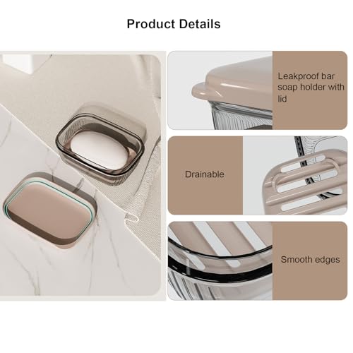 Toothbrush Travel Case & Travel Soap Holder Dish Tray Set of 2, Portable Clear Toothbrush Holders with Cover Leakproof Bar Soap Holder for Traveling School Camping Business Bathroom - color: 2 Pc-b-dark Coffee