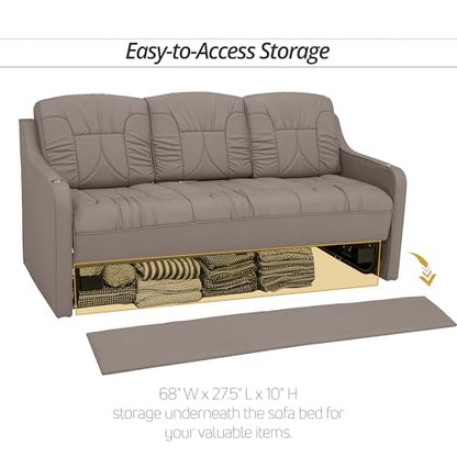 De Leon Console DX RV Sofa Bed, 78" Wide, Ultimate Leather, Light Antelope - color: Light Antelope, size: 78"