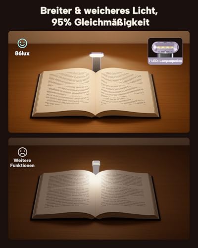 86lux Book Light, Reading Light for Book in Bed, USB Rechargeable LED Night Light with 3 Colors & Stepless Dimming, Aluminum Alloy Bookmark Light for Book Lovers, Lavender - color: Lavender