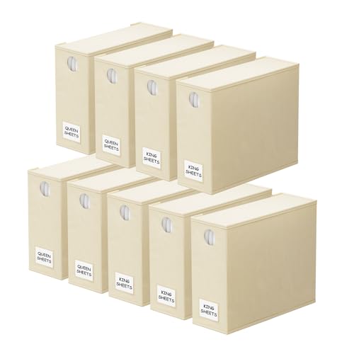 SpaceAid 9 Pack Bed Sheet Organizers and Storage, Foldable Sheet Organizer with Window for Linen Closet, Set Folder Keeper for Queen & King Size Bedding Storage (Beige) - color: Beige, size: 9 pcs